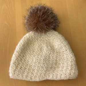 Knit Hat with Real Fur Pom